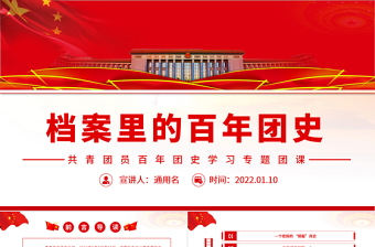 简洁实用档案里的百年团史PPT红色大气共青团员百年团史学习专题团课课件