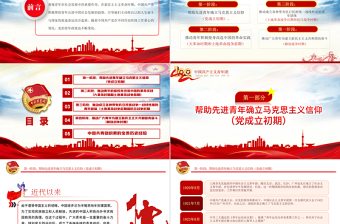 红色简洁学好百年团史凝聚奋进力量PPT红色精品庆祝中国共青团建团100周年专题党课课件模板