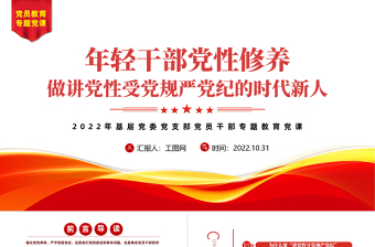 年轻干部党性修养PPT简洁党建风做讲党性守党规严党纪的时代新人专题党政党建课件模板