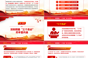 深刻领会三个务必的丰富含义PPT红色精美风党员干部认真学习贯彻大会报告精神专题党课党建课件模板