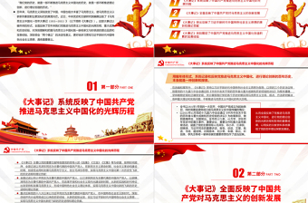 红色创意马克思主义中国化一百年的集中展现PPT深入学习《大事记》的主要内容和特色专题党课