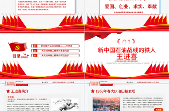 红色精美大庆精神和铁人精神解读专题讲座PPT庆祝建党100周年中国精神系列党课PPT模板-含讲稿