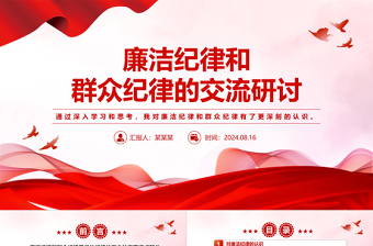大气精美廉洁纪律和群众纪律的交流研讨PPT微党课模板