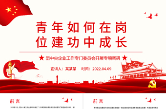 红色经典青年如何在岗位建功中成长PPT精美实用团中央企业工作专门委员会开展专项调研团课课件