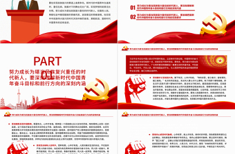 红色精美努力成长为堪当民族复兴重任的时代新人PPT学习在庆祝中国共产主义青年团成立100周年大会上的重要讲话