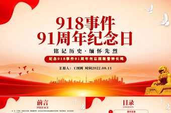 简约大气918事件91周年纪念日PPT党政风纪念918事件91周年勿忘国耻警钟长鸣党课课件模板