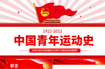 优质中国青年运动史PPT红色简洁五四以来党领导下的青年运动的光辉历程专题团课