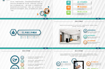 钴绿色折纸底纹工作总结工作汇报PPT模板