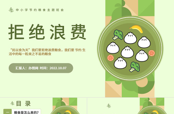拒绝浪费不负食光PPT简约风中小学生节约粮食拒绝浪费主题班会课件模板