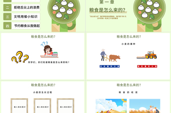 拒绝浪费不负食光PPT简约风中小学生节约粮食拒绝浪费主题班会课件模板