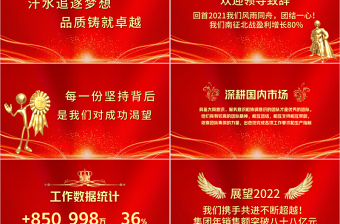 红金奢华奔跑2022PPT虎年年终颁奖典礼企业年会员工表彰大会舞台背景模板