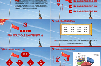 红色党建风原创学习贯彻社会主义核心价值观党建党课PPT--含讲稿
