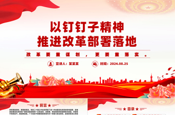 以钉钉子精神推进改革部署落地PPT红色简洁风党课下载