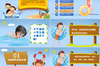 简约大气暑期儿童小学生防溺水安全教育PPT模板