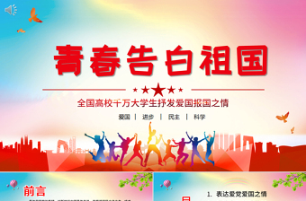 大气时尚青春告白祖国PPT红色昂扬共青团员大学生爱国实践故事报国奋斗之志团组织课件
