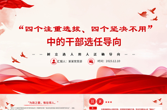 大气精美树立选人用人正确导向PPT红色质感风四个注重选拔四个坚决不用的用人导向专题党课课件