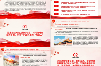 大气精美树立选人用人正确导向PPT红色质感风四个注重选拔四个坚决不用的用人导向专题党课课件