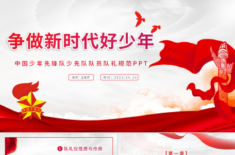 红色庄严争做新时代好少年PPT卡通风中国少年先锋队少先队队员队礼规范主题课件模板