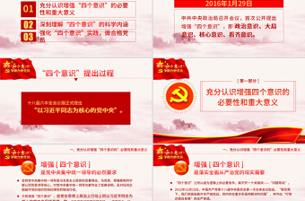 红色简洁中国四个意识党建PPT模板