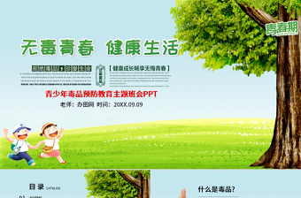 简约大气国际禁毒日无毒青春健康生活青少年毒品预防教育主题班会PPT模板