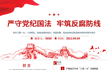 红色简洁严守党纪国法牢筑反腐防线PPT反腐倡廉党风廉政专题微党课课件模板