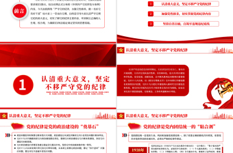 红色精美严守党的纪律加强党性修养做一名好党员好干部PPT红色党政风党员干部廉政专题微党课课件模板