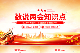 大气精美数说两会知识点PPT红色精美深入学习贯彻2025全国两会精神党课课件