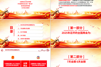 大气精美数说两会知识点PPT红色精美深入学习贯彻2025全国两会精神党课课件