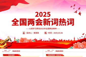 精美时尚全国两会新词热词PPT红色精美2025两会专题学习课件