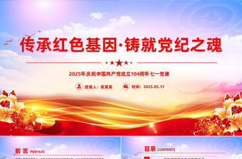 大气精美传承红色基因铸就党纪之魂PPT建党104周年七一党课