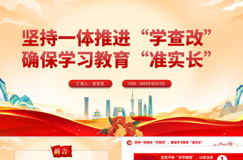 大气精美坚持一体推进“学查改”确保学习教育“准实长”PPT主题教育党课课