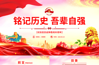 精美时尚1945-2025纪念抗日战争胜利80周年PPT铭记历史吾辈自强党课下载
