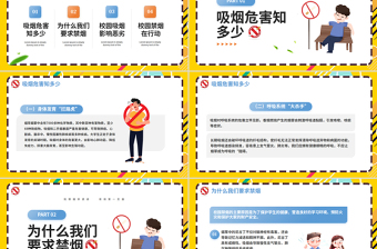 简洁实用精美校园“禁烟令”划出无烟青春的红线PPT世界无烟日科普宣传课件下载
